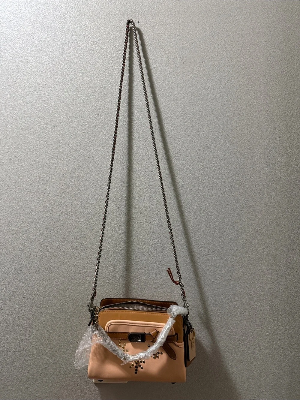 Coach Restored Kate Carryall Peach and Tan Studded Floral Leather Crossbody EUC